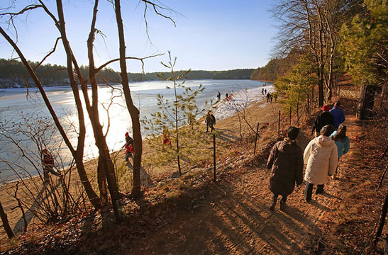 People visiting Walden Pond
